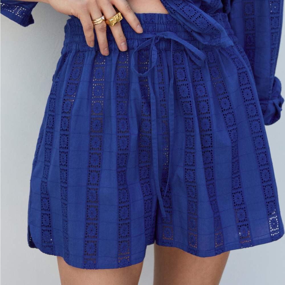 NWT Mango Blue Embroidered Cotton Shorts